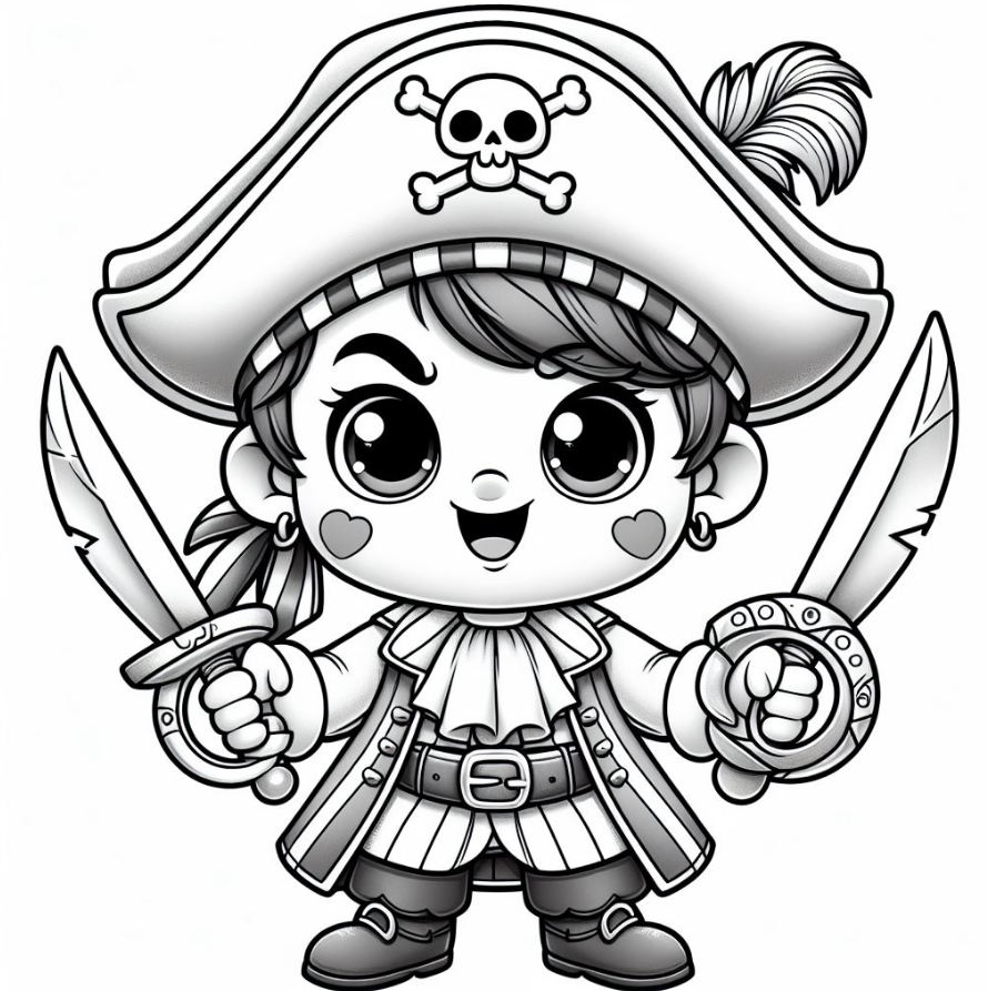 Kawaii Pirate Coloring Pages for Kids