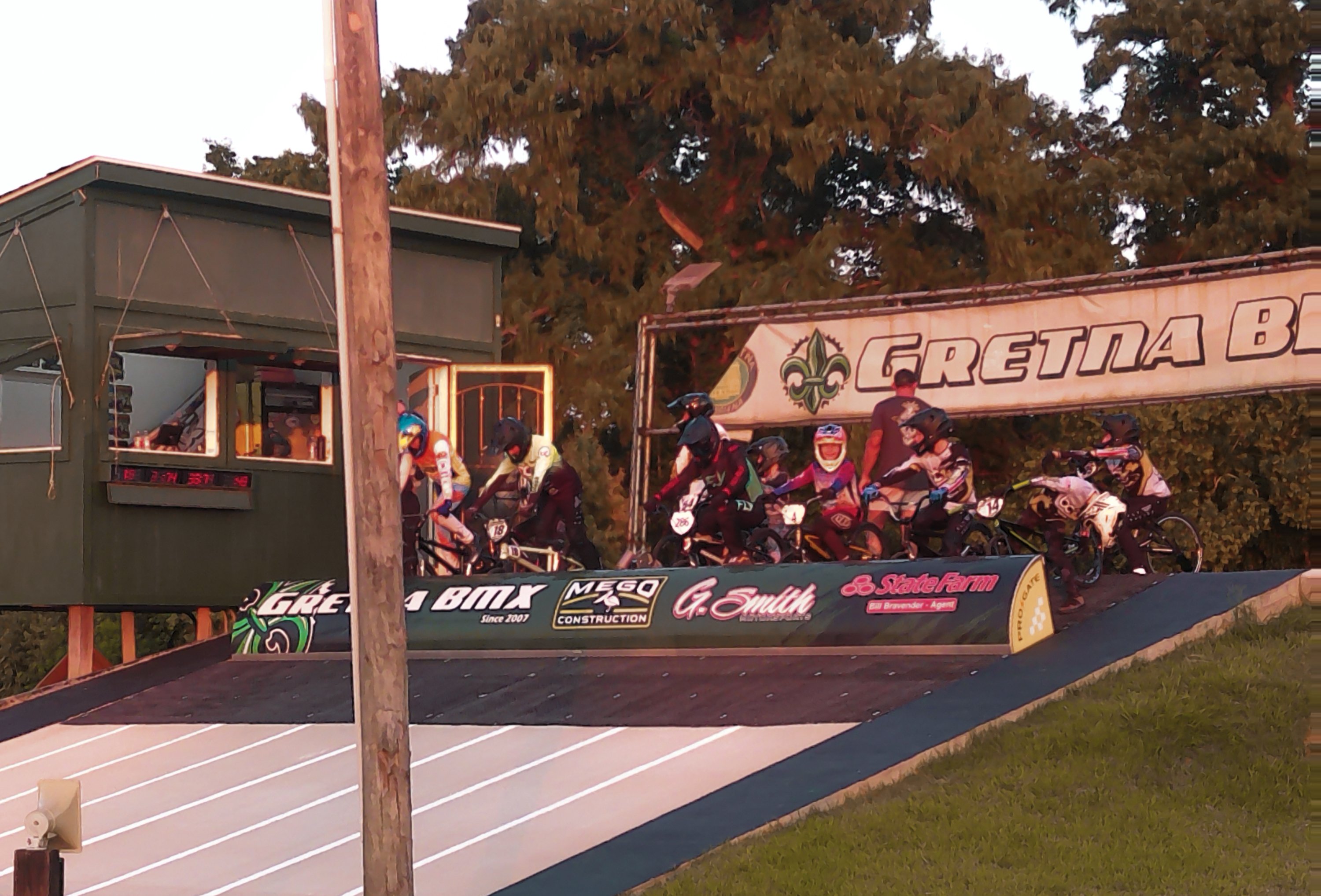 Racers lining up in the starting gate at Gretna BMX