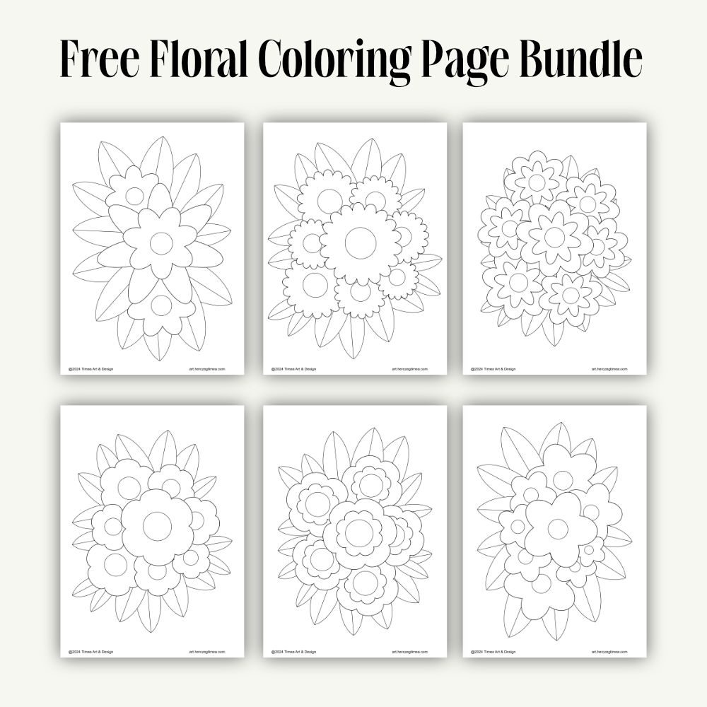 6 Free Easy Simple Floral Coloring Pages - Beginner Friendly