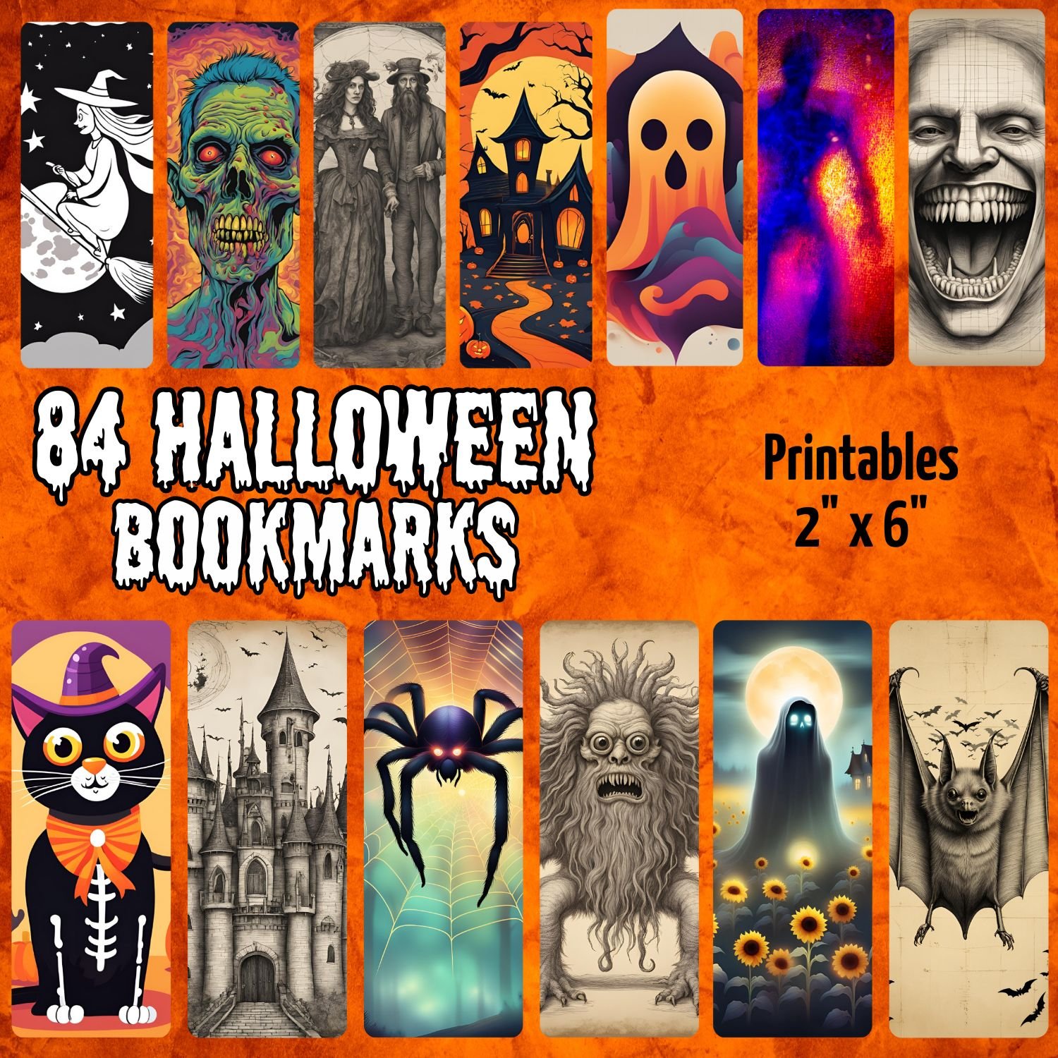 84 Halloween bookmarks set / Printables bookmarks bundle / Funny scary ...