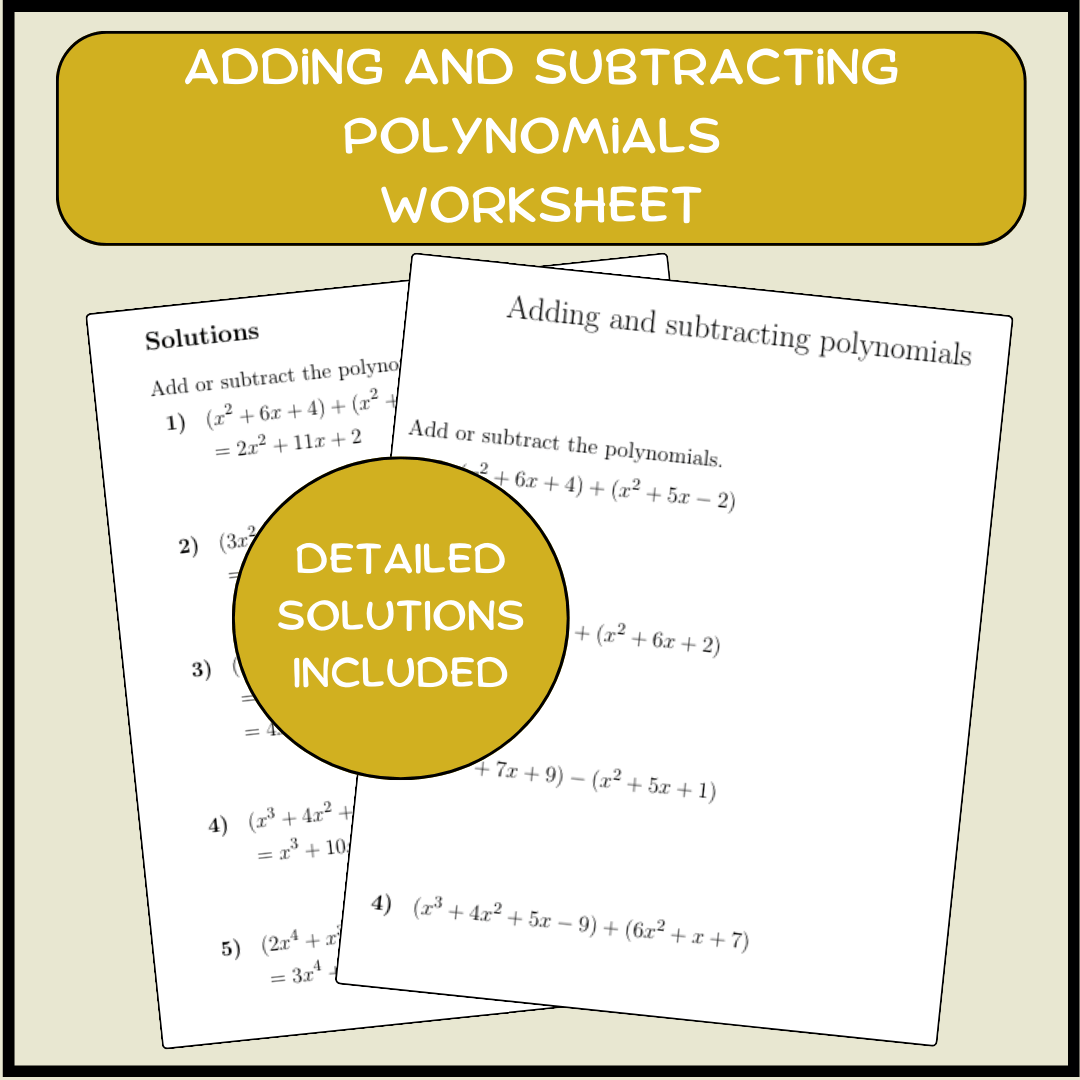 Adding And Subtracting Polynomials Worksheet