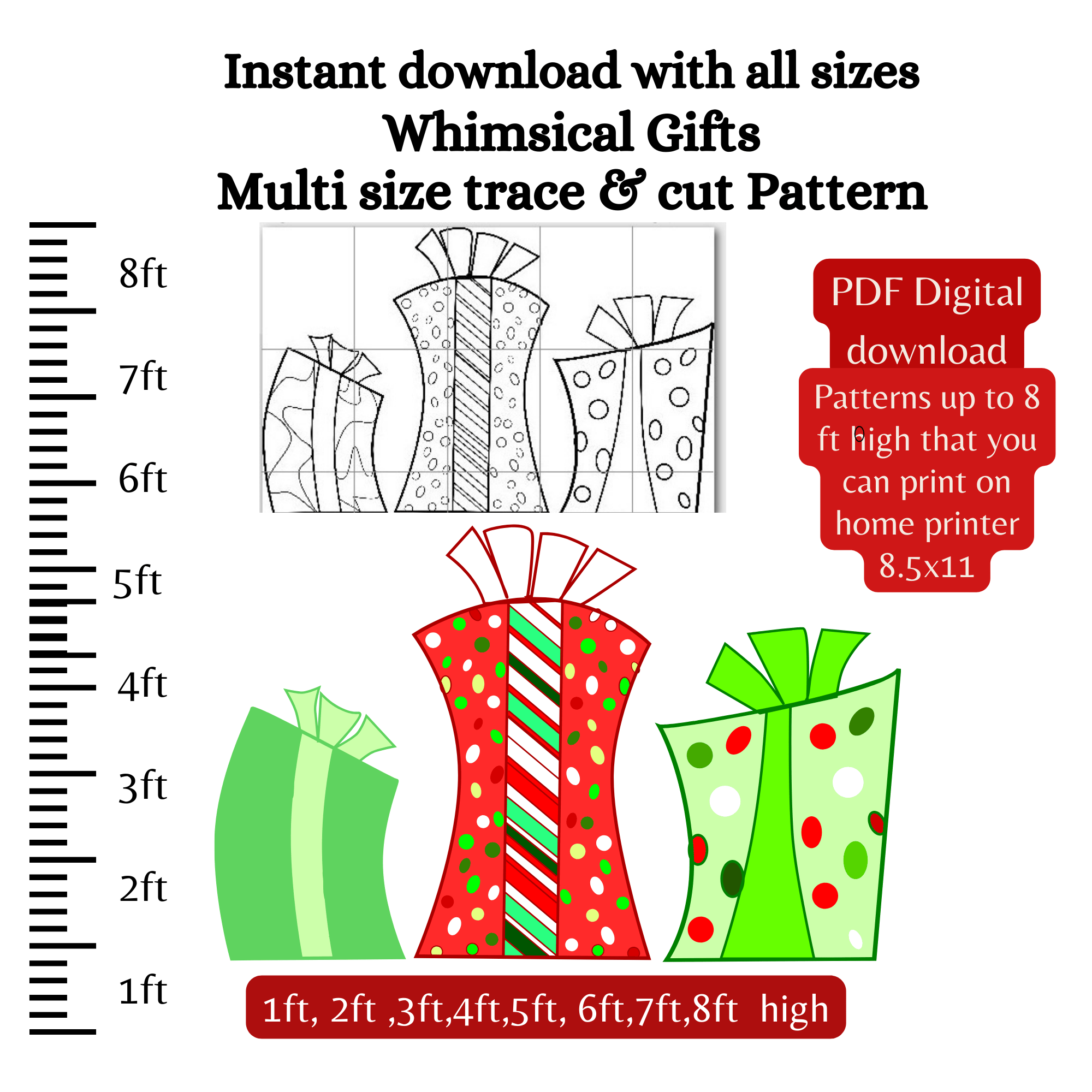 Whimsical Whoville gift stack ,traceable pattern, 1ft 2ft 3ft 4ft, 5ft ...