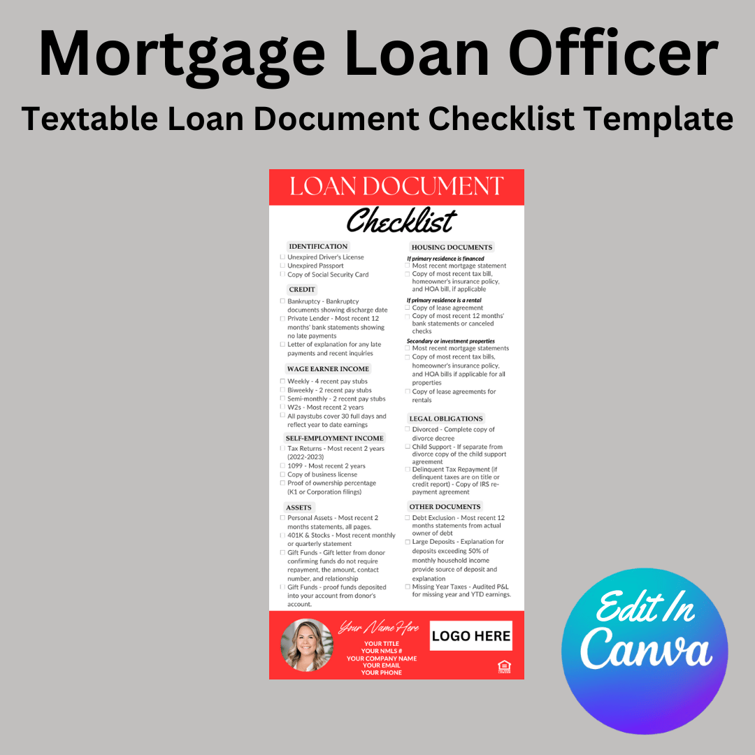 Ready To Go Textable Mortgage Loan Document Checklist - Canva Template ...