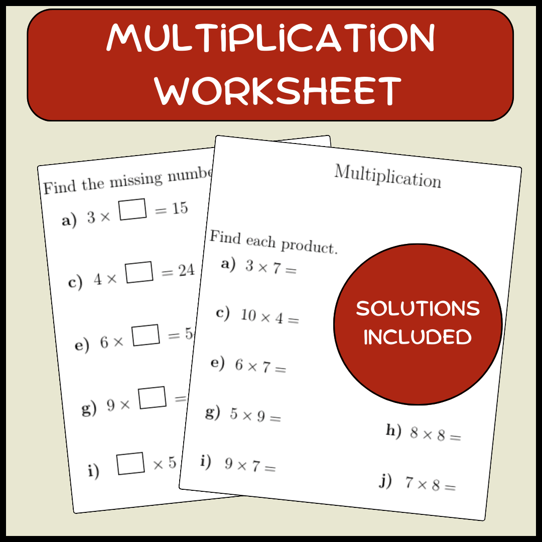 Multiplication worksheet (with solutions)