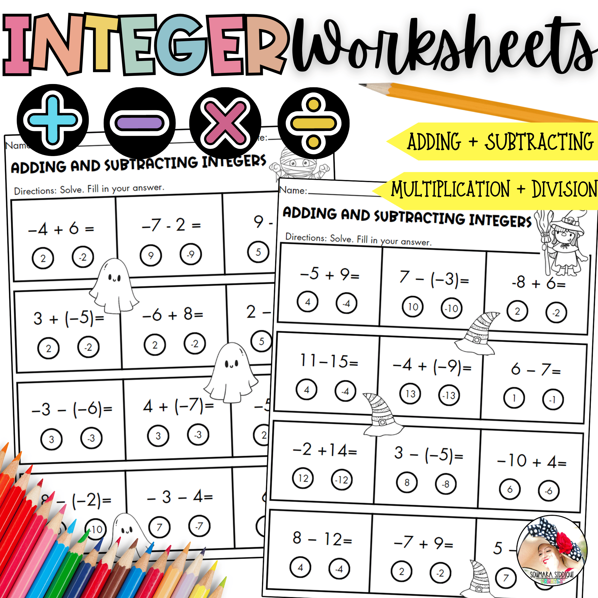 Integer Worksheets Addition, Subtraction, Multiplication, Division ...