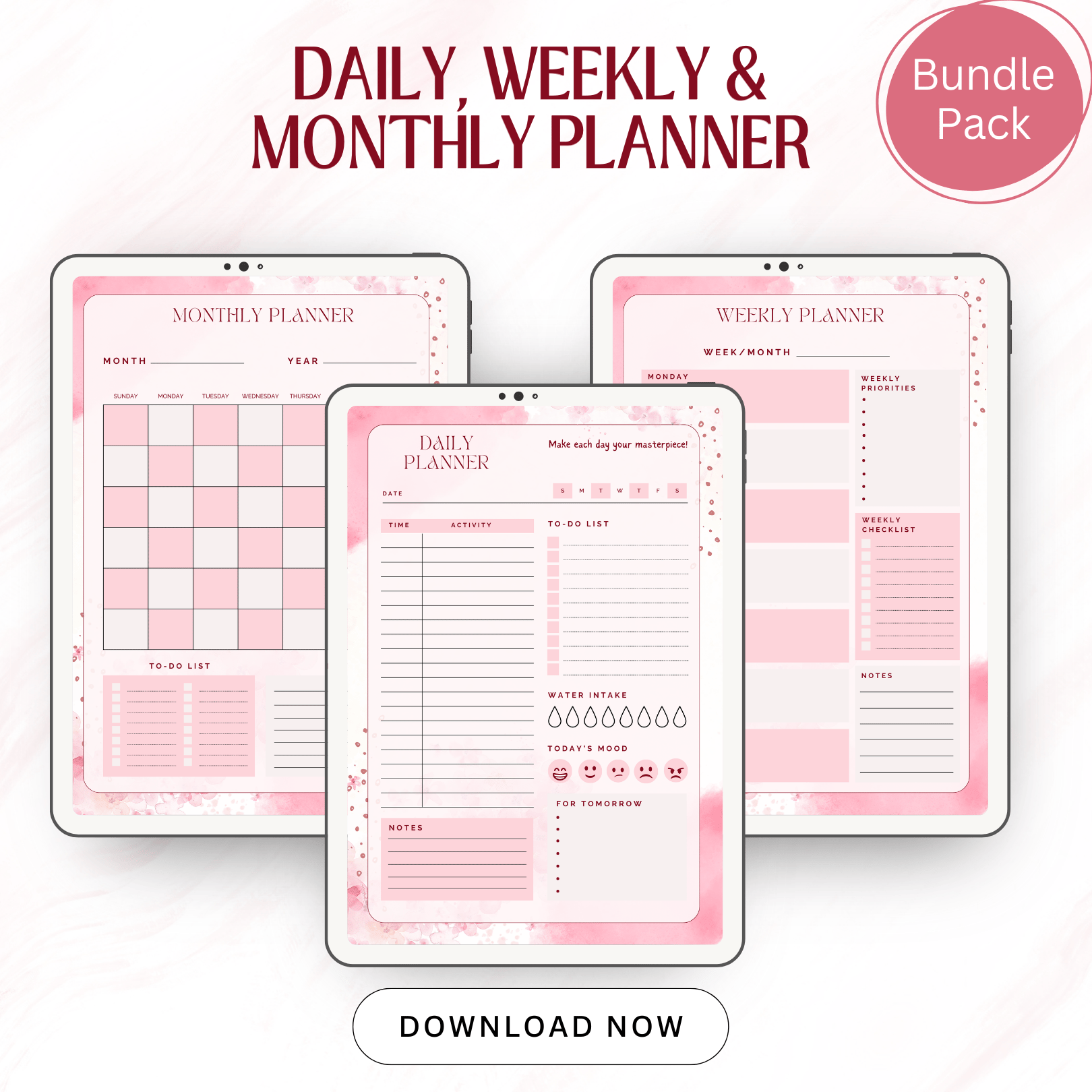 Floral Themed Daily, Weekly and Monthly Printable Planner Bundle | A4 ...