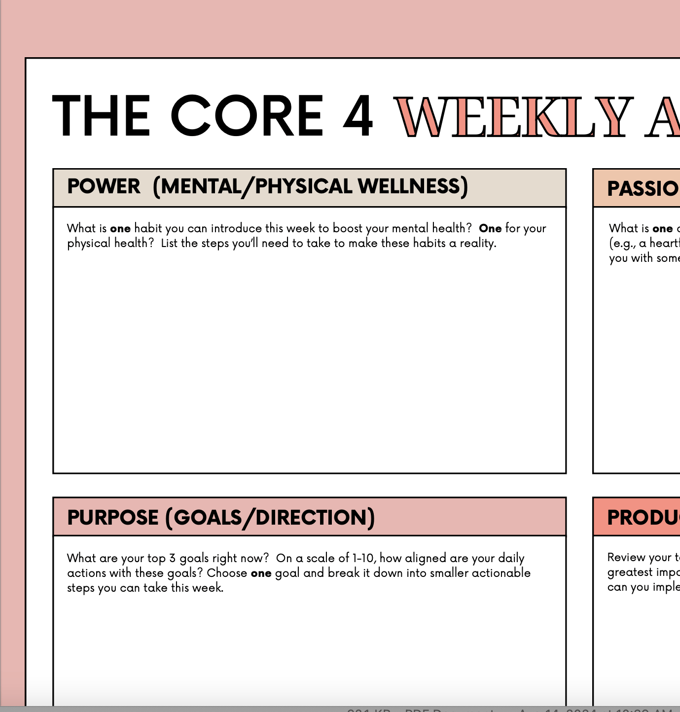 [Mauve] The Core 4 Weekly Action Planner and Weekly Reflection ...