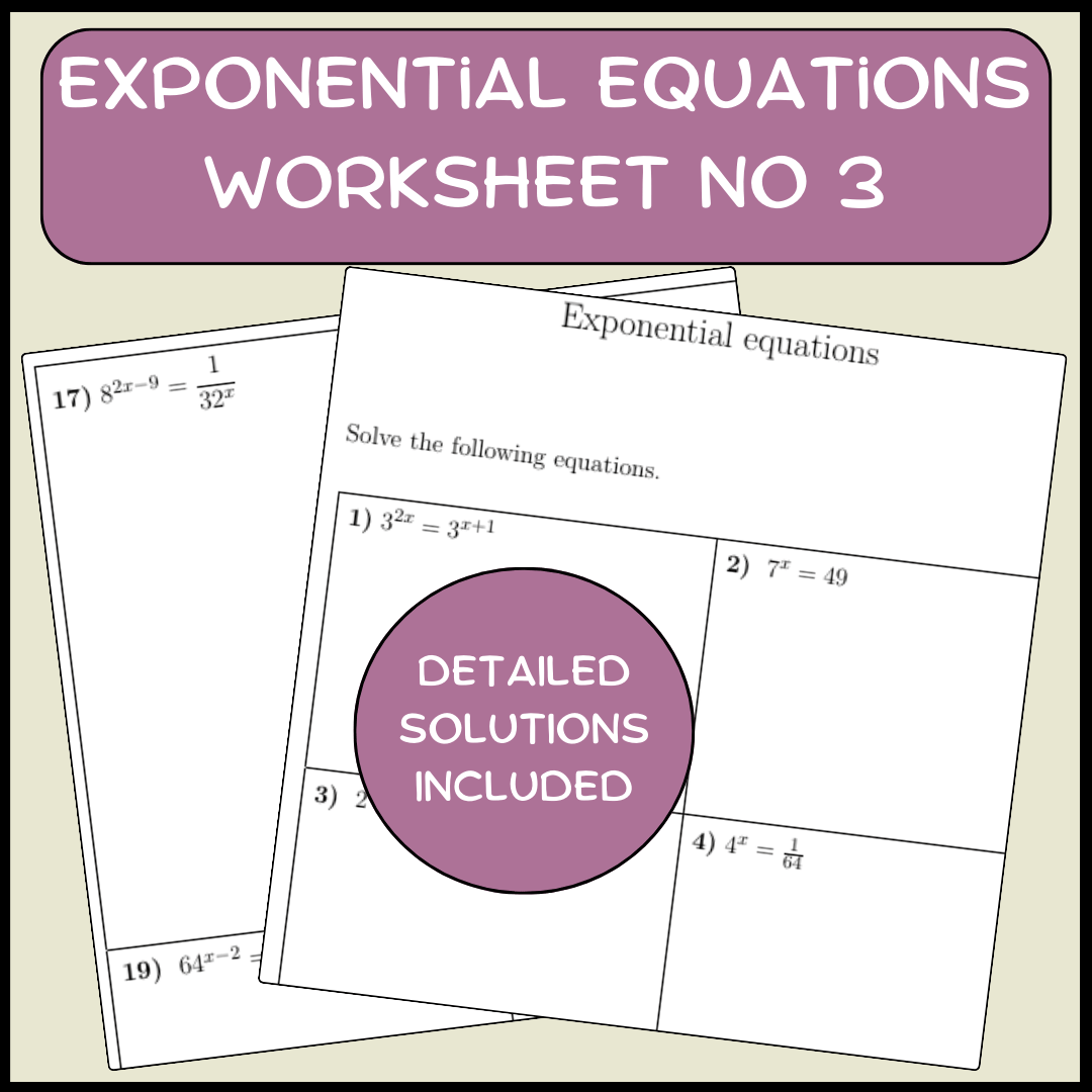Exponential equations worksheets (with solutions)