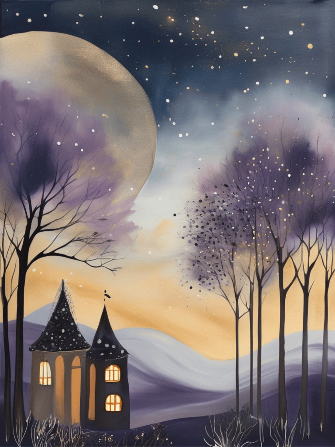 Cosmic Fall Night، An ethereal boho painting that captures the beauty ...