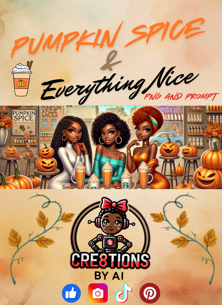 Afrocentric pumpkin spice fall art, AI-generated digital artwork, high-resolution PNG, autumn decor, orange and brown seasonal vibes
