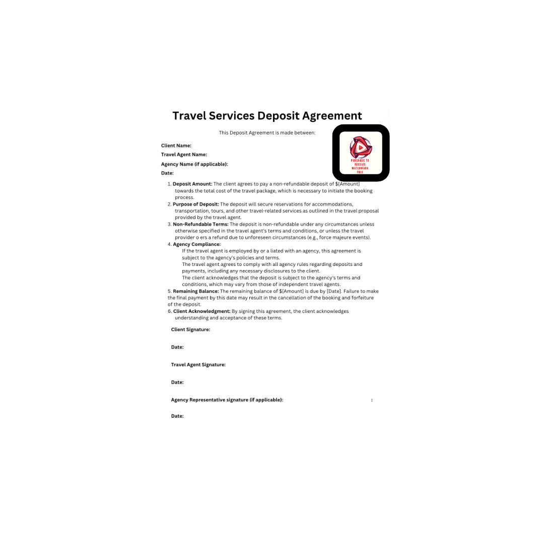 Travel agent deposit form