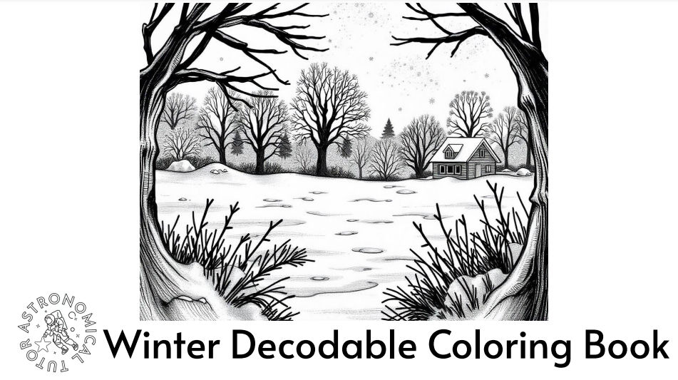 Cold and cozy winter day cover of a decodable coloring ebook printable
