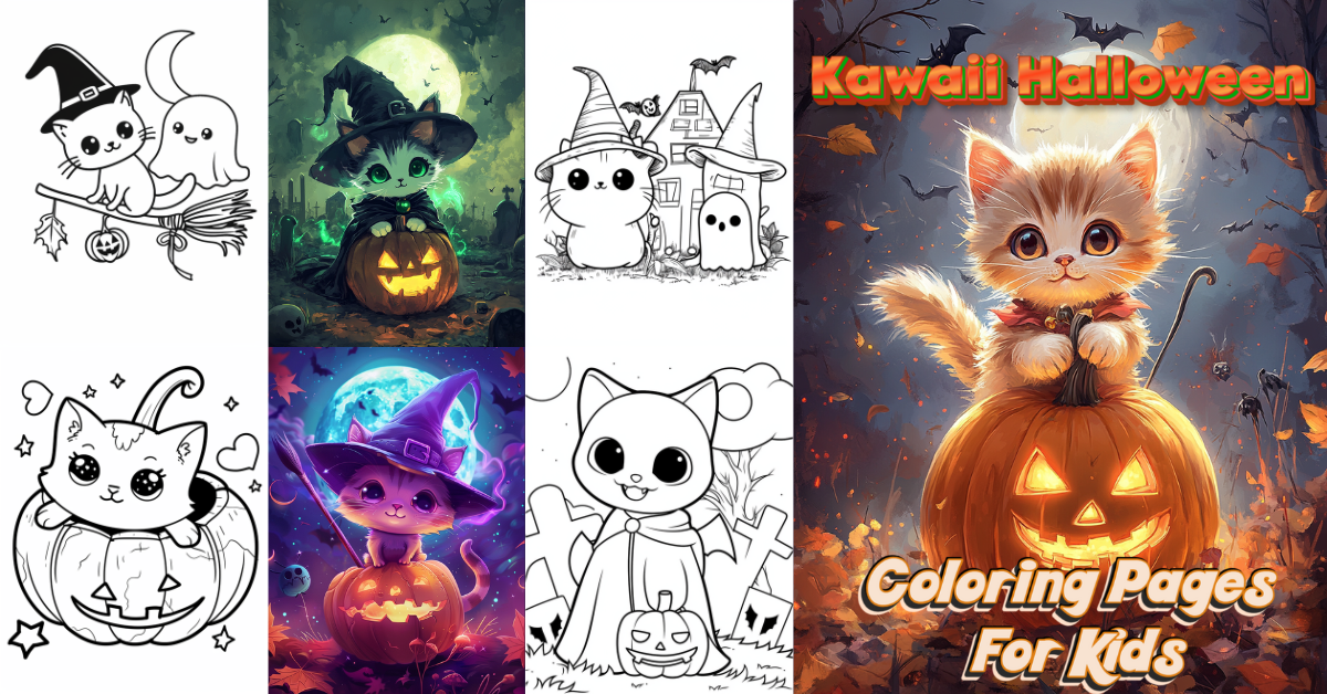Kawaii Halloween Coloring Page for Kids