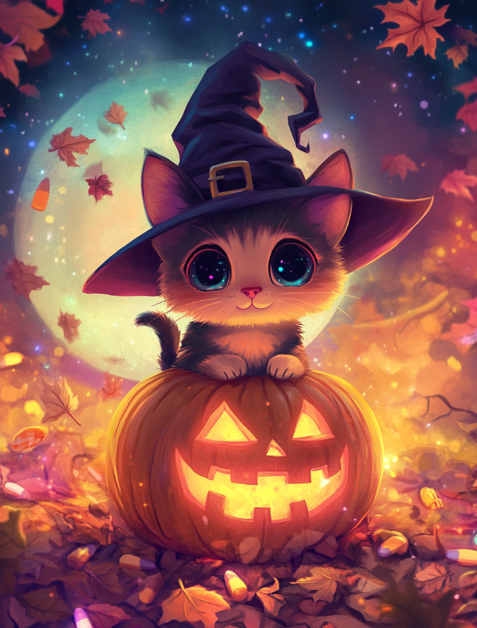 Kawaii Halloween Coloring Page for Kids