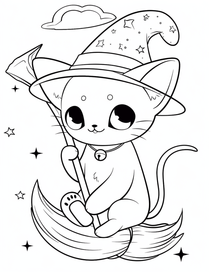 Kawaii Halloween Coloring Page for Kids
