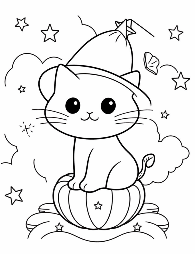 Kawaii Halloween Coloring Page for Kids