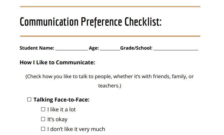 Neurodivergent Student Communication Preference checklist
