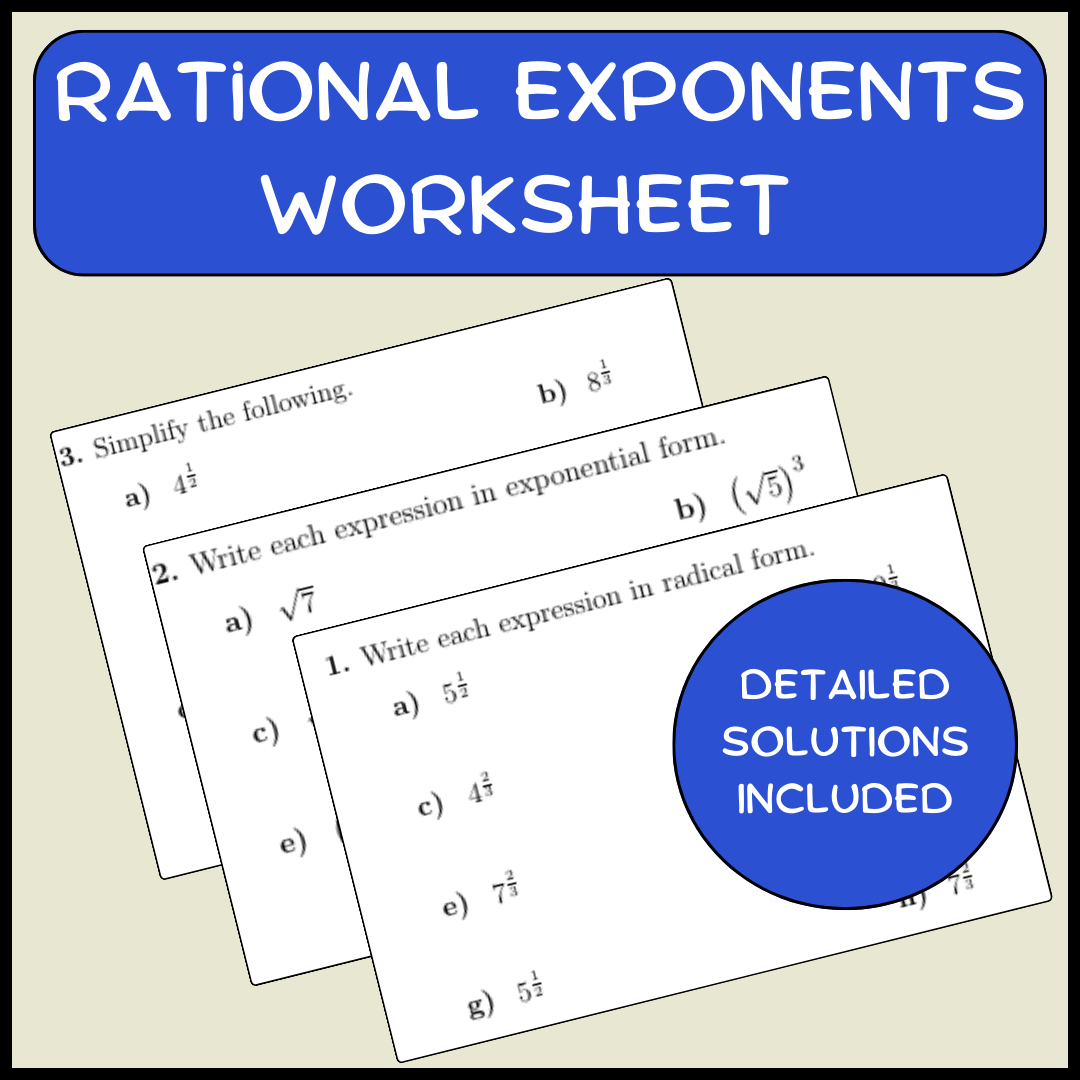 Rational exponents worksheet (with solutions)