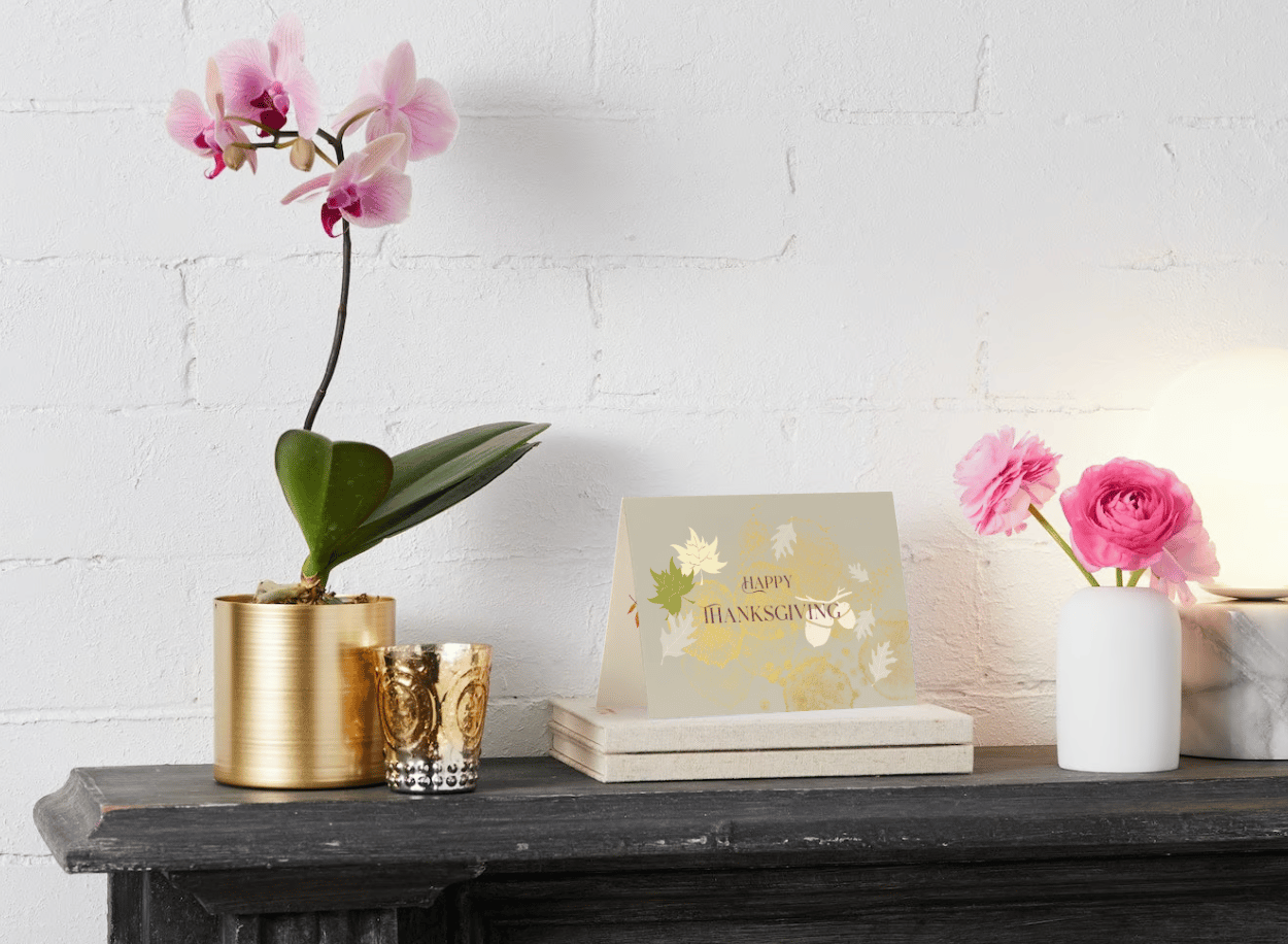 Customizable Minimalist Autumn Leaves Folded Card Landscape | Digital Canva Template. Mock outside front display