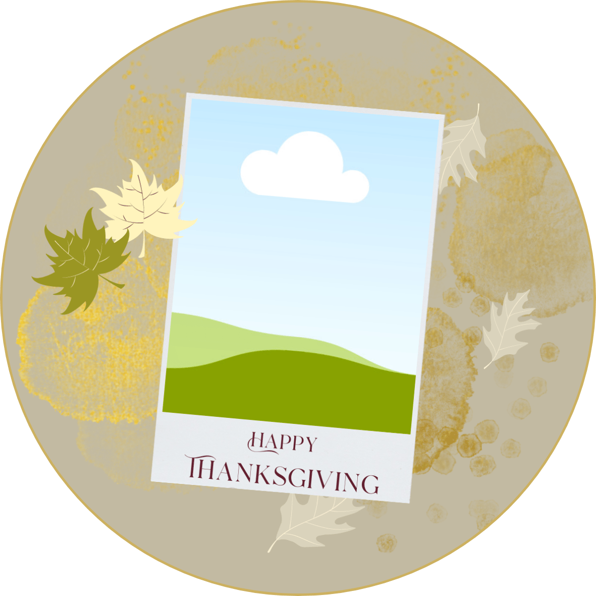 Customizable Minimalist Autumn Leaves Circle Sticker | Digital Canva Template. Sticker design