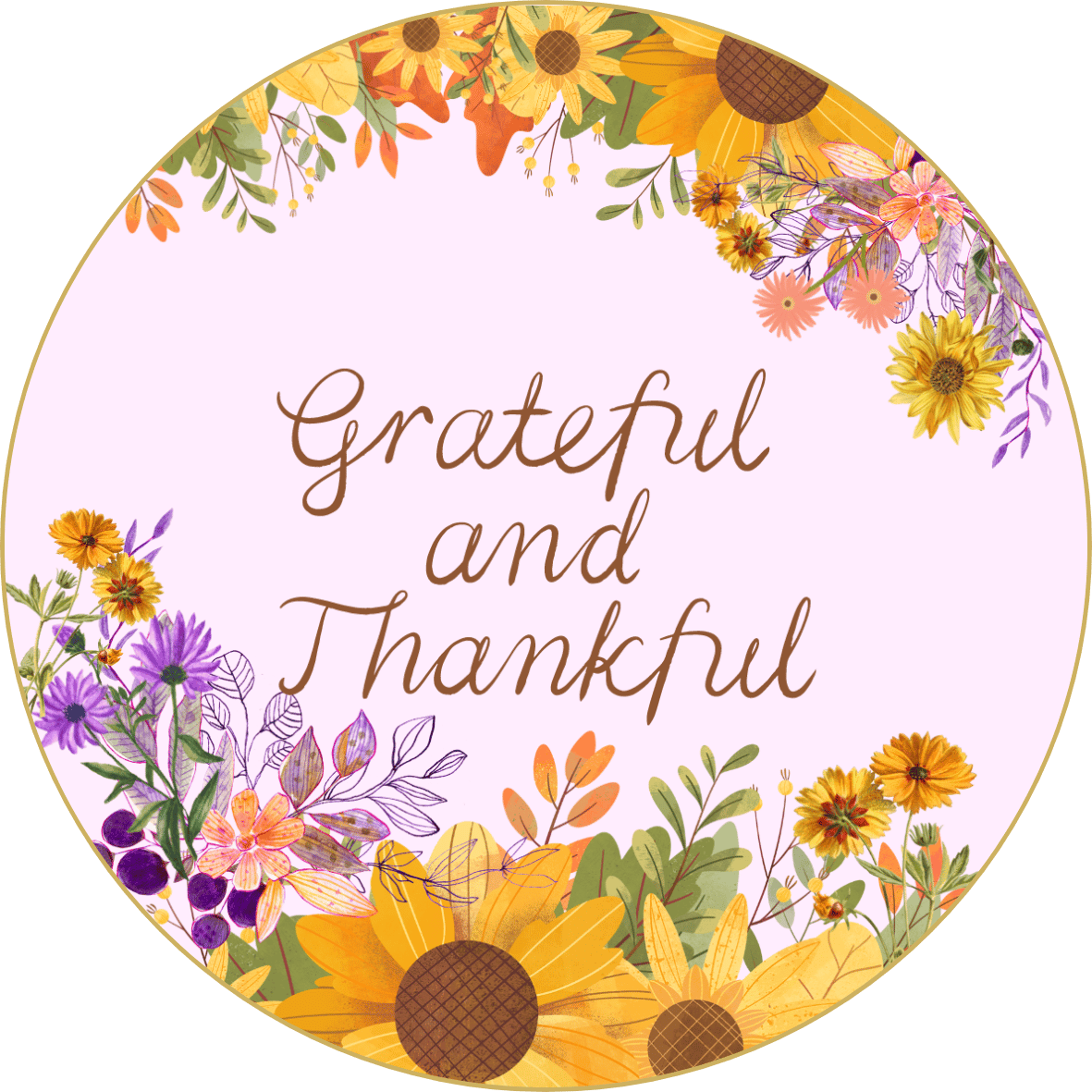 Customizable Vibrant Floral Abundance Circle Sticker | Digital Canva Template. Design