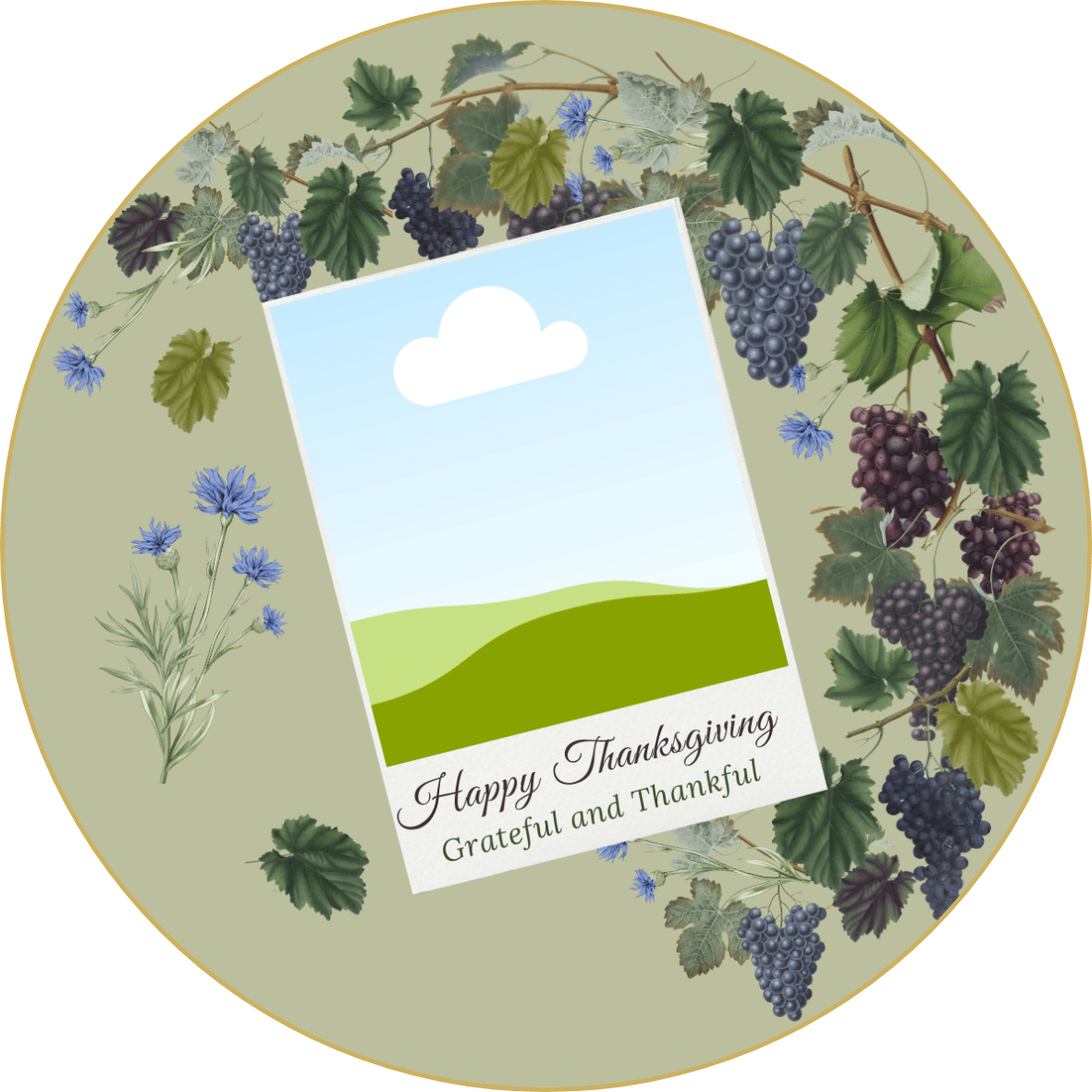 Customizable Elegant Grape Harvest Circle Sticker | Digital Canva Template. Sticker design
