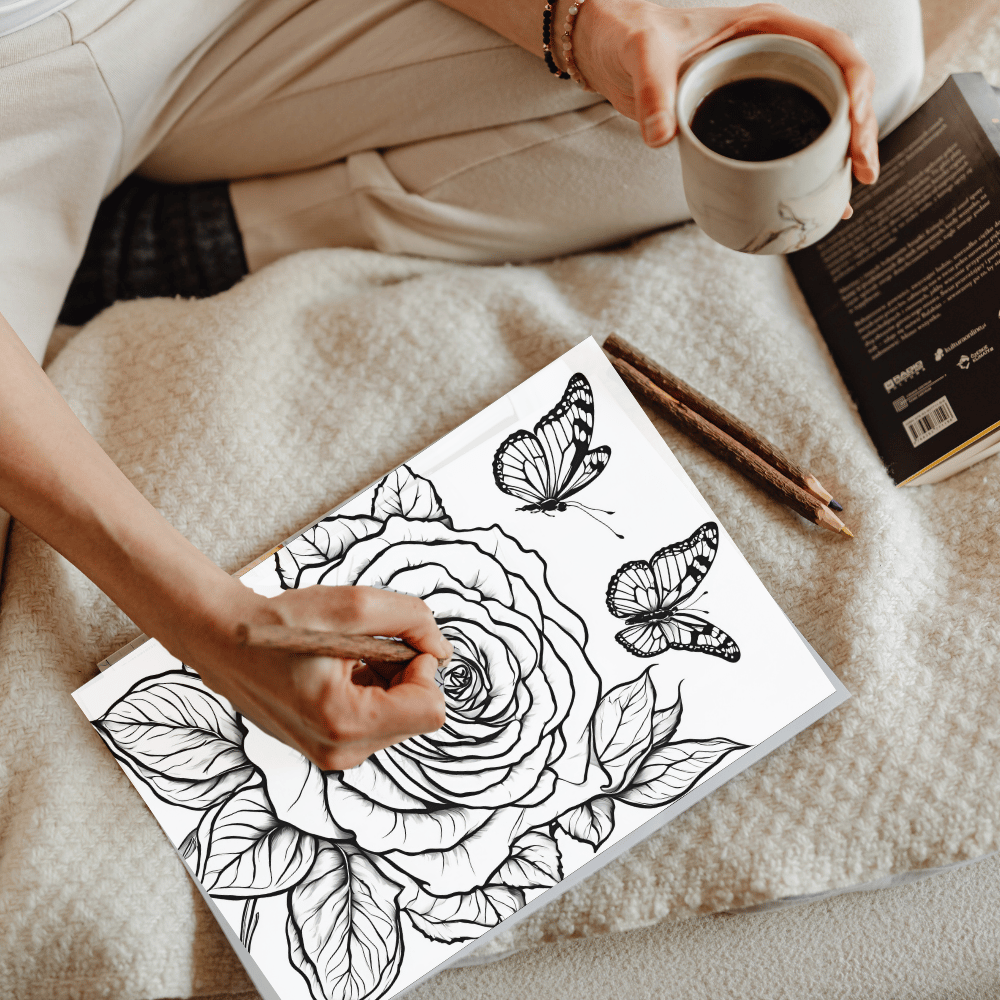 coloring book for adults PDF  botanical coloring pages  art therapy flowers  roses and tulips coloring book  printable coloring book for teens  mindfulness coloring PDF