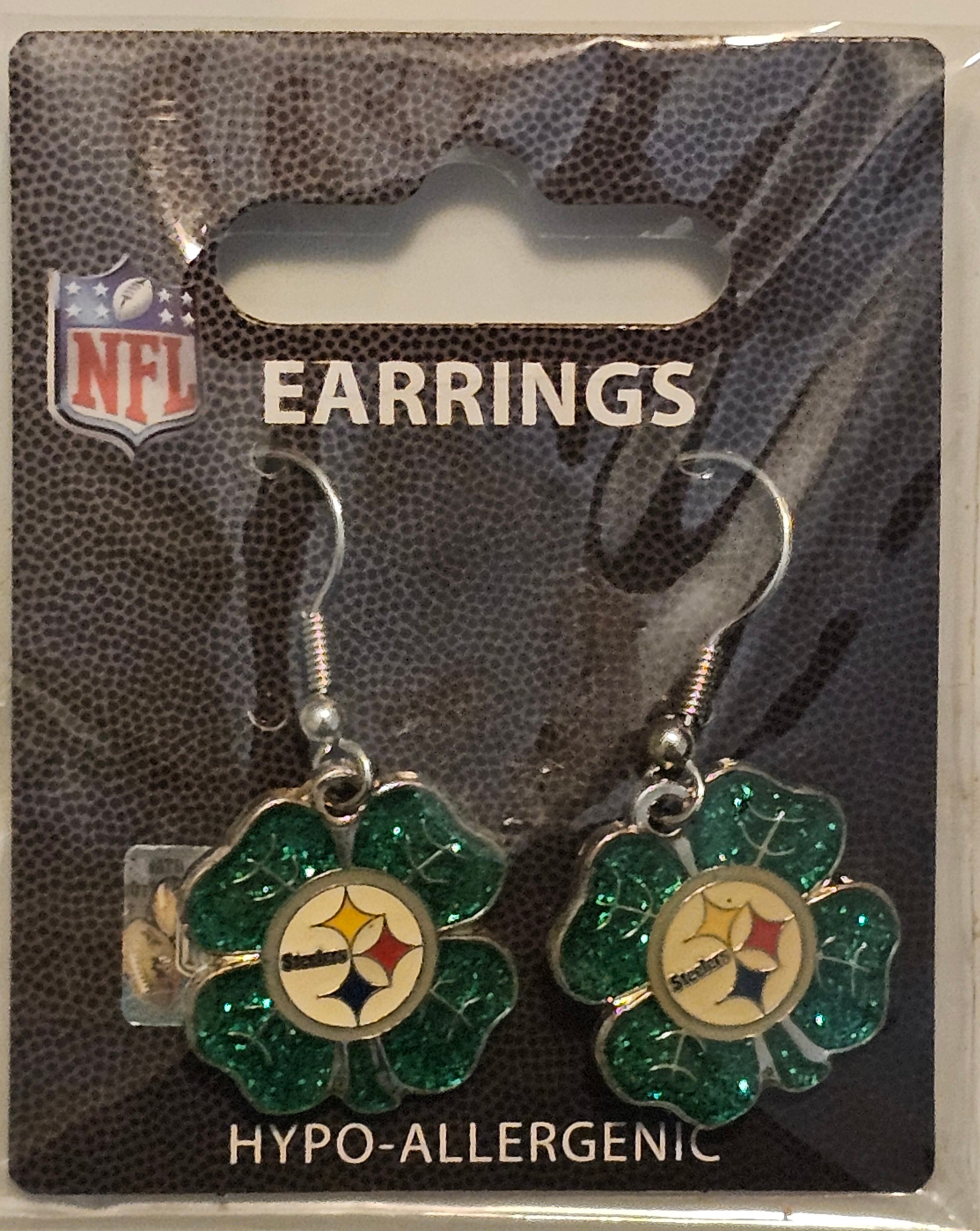 Pittsburgh Steelers Green Four Leaf Clover Dangle Earrings - Payhip