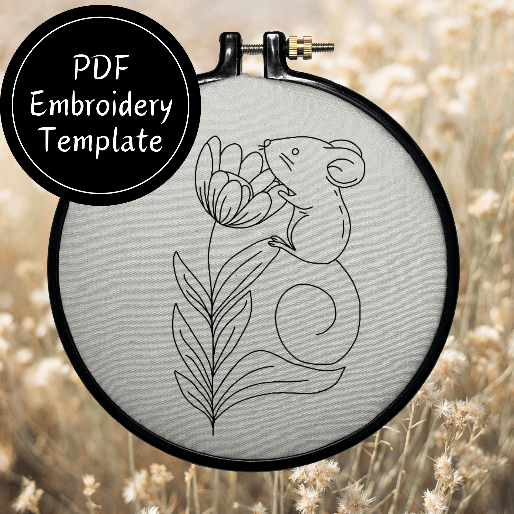 Mouse On Flower Hand Embroidery Pattern DIY Embroidery - Payhip