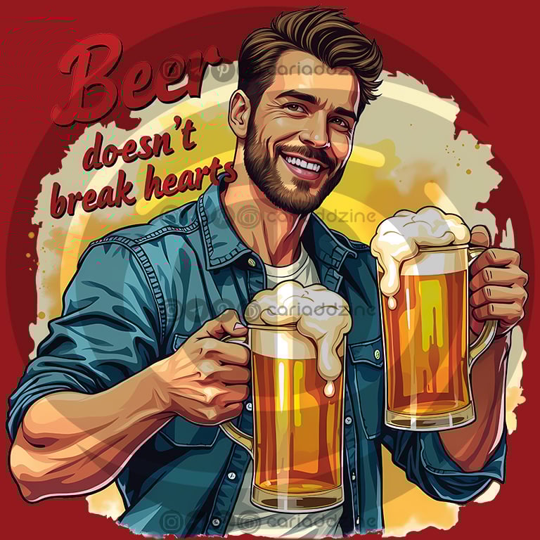 beer illustration, humorous art, festive design, cheerful artwork, Cariad Dzine design