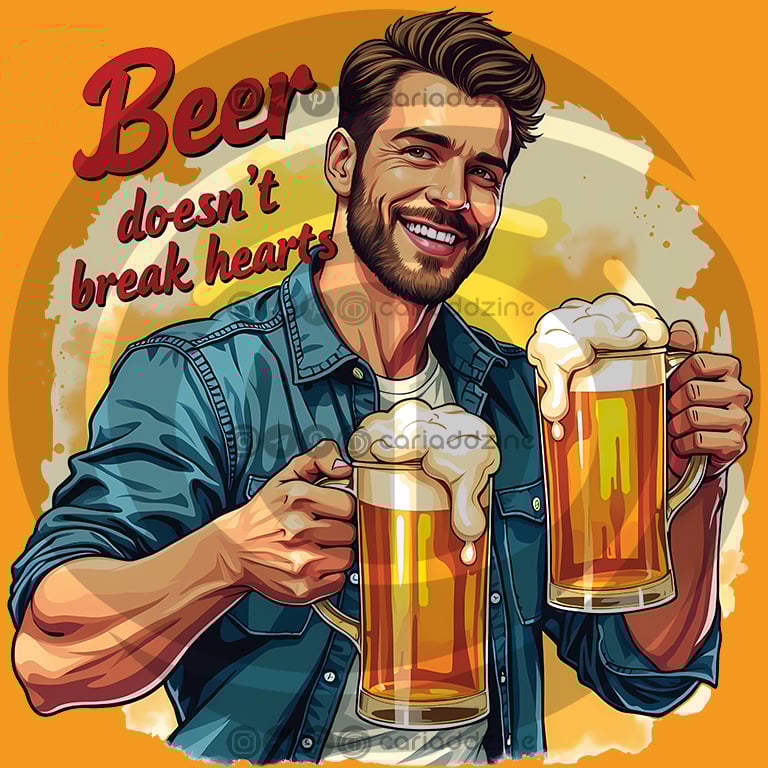 beer illustration, humorous art, festive design, cheerful artwork, Cariad Dzine design