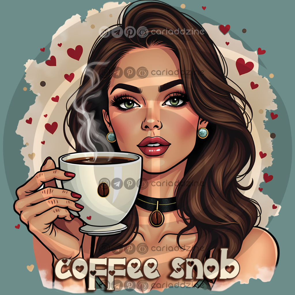 coffee art, pop art illustration, coffee lovers, whimsical design, Cariad Dzine design, graphic elements, playful artwork