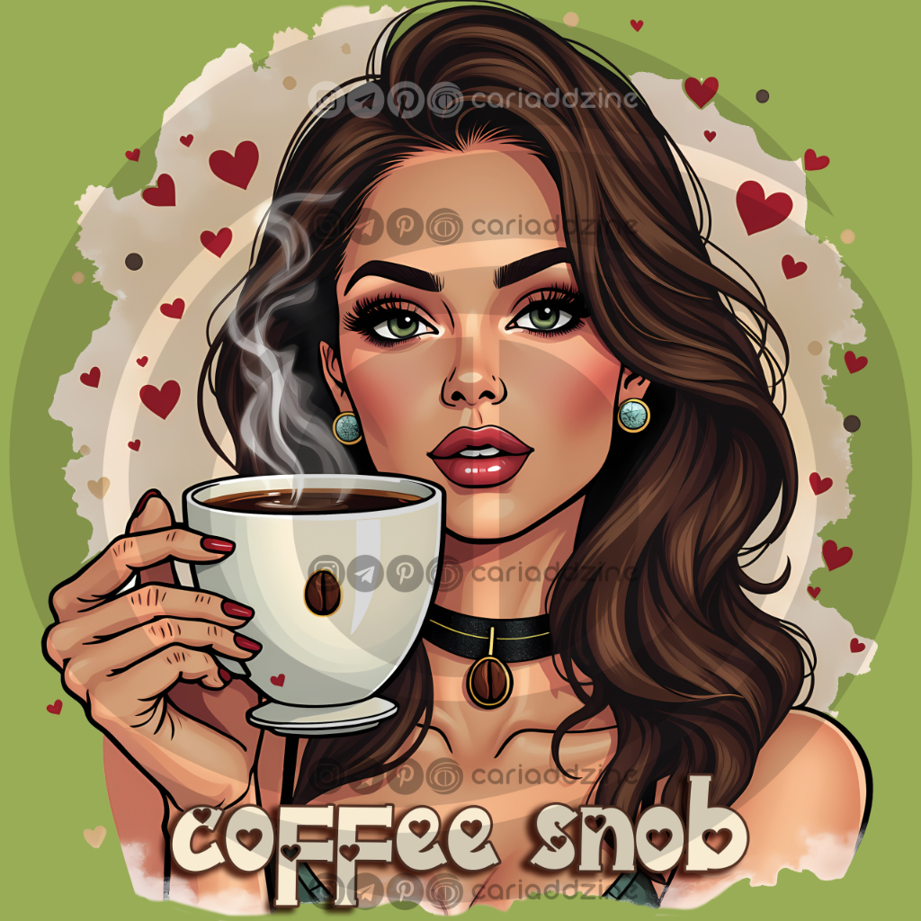 coffee art, pop art illustration, coffee lovers, whimsical design, Cariad Dzine design, graphic elements, playful artwork