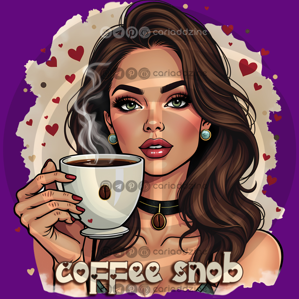 coffee art, pop art illustration, coffee lovers, whimsical design, Cariad Dzine design, graphic elements, playful artwork