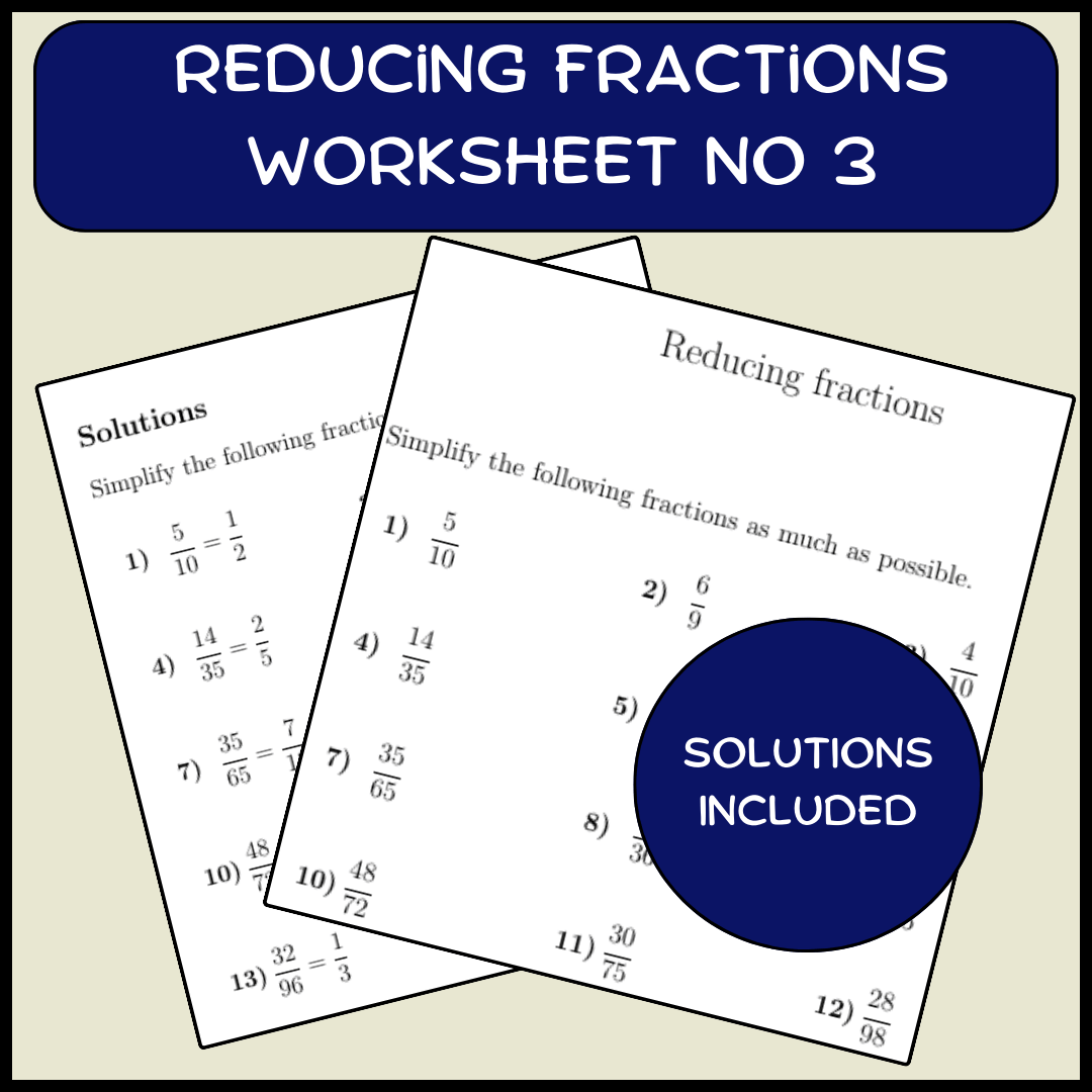 Reducing fractions worksheet no 3 (with answers)