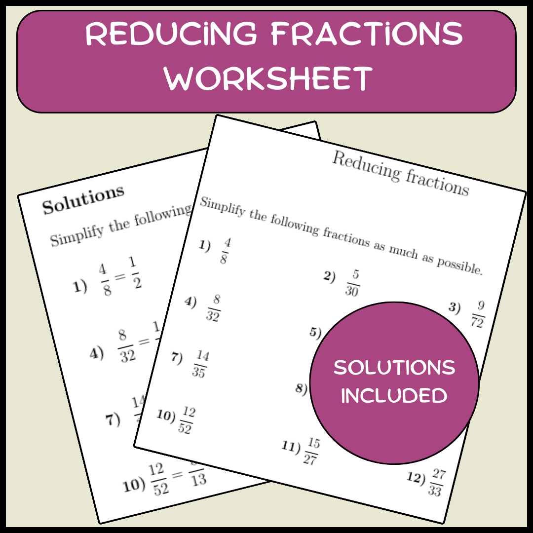 Reducing fractions worksheet (with answers)