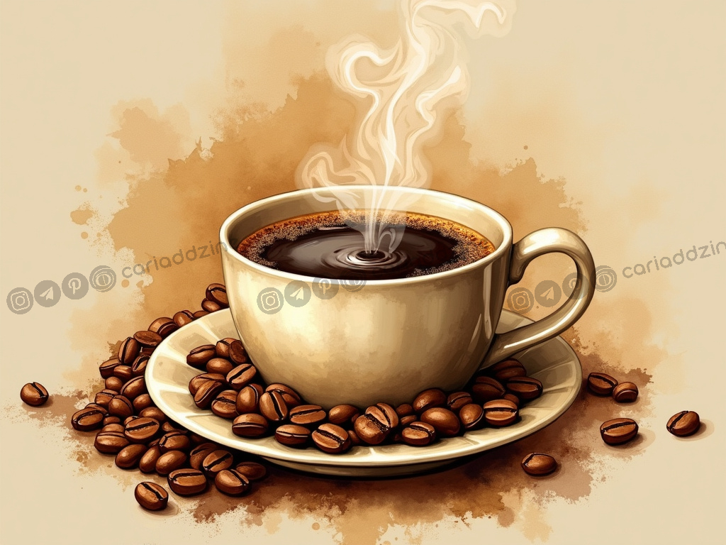 coffee art, coffee cups, colorful illustrations, beverage art, coffee culture, sensory experience, Cariad Dzine design, warm colors, artistic coffee designs