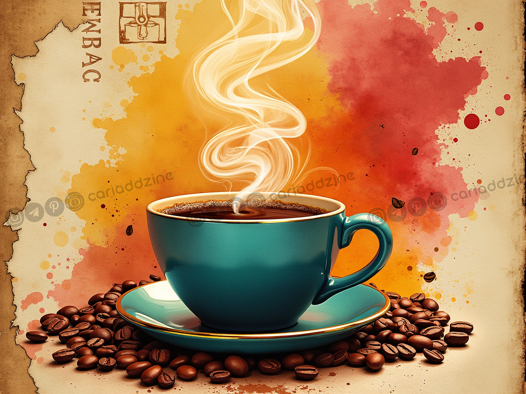 coffee art, coffee cups, colorful illustrations, beverage art, coffee culture, sensory experience, Cariad Dzine design, warm colors, artistic coffee designs