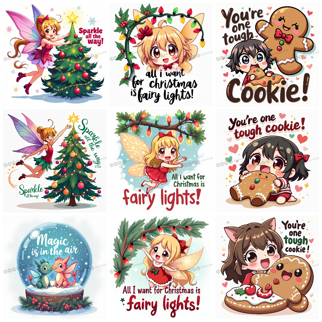 holiday illustrations, whimsical art, Christmas designs, festive decor, fairy tale themes, magical Christmas, gingerbread fun, Cariad Dzine design, cheerful artwork, seasonal greetings