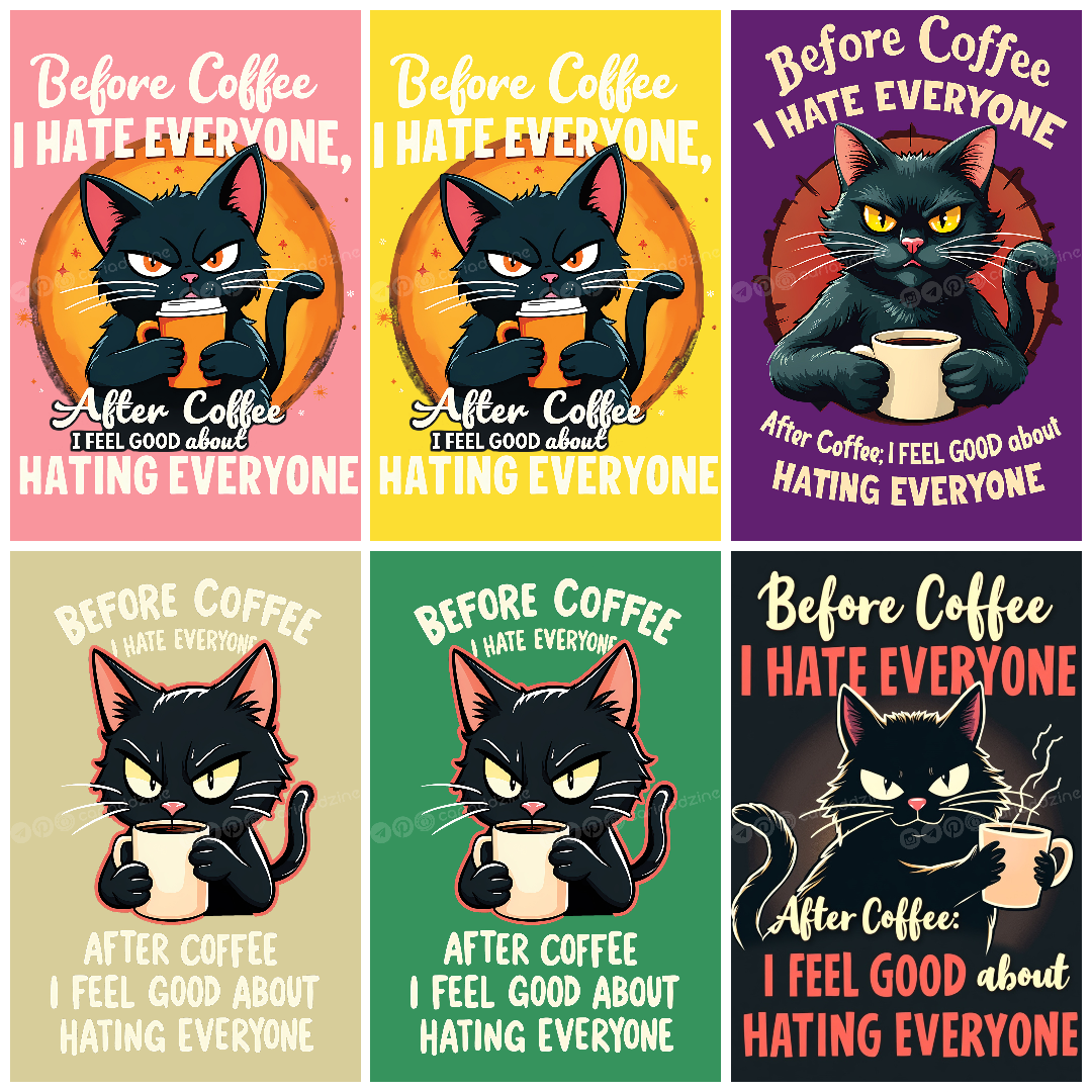 black cat, coffee humor, caffeine designs, sarcastic art, grumpy cat, coffee lovers, Cariad Dzine design