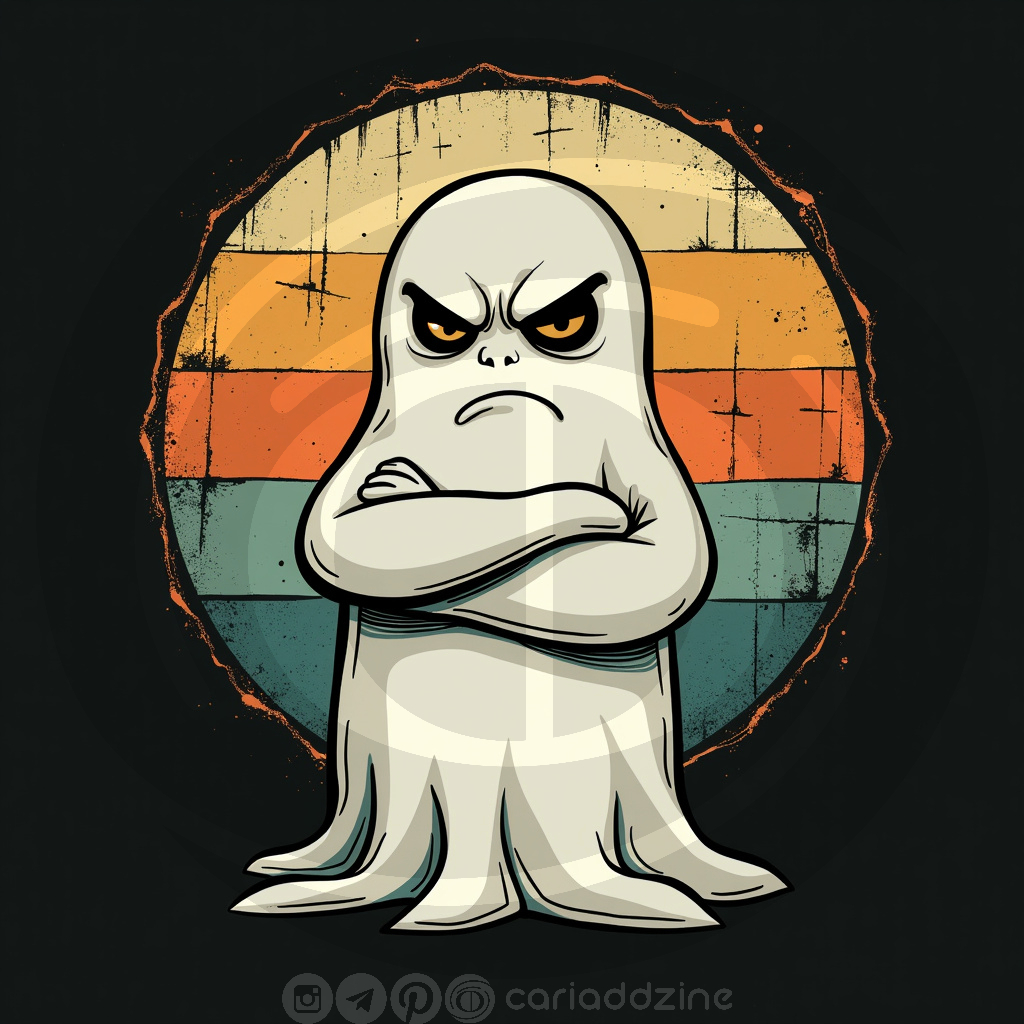 cartoon ghosts, Halloween art, spooky designs, humorous illustrations, ghost graphics, Cariad Dzine design, playful art, sunset backgrounds, whimsical decor, holiday artwork