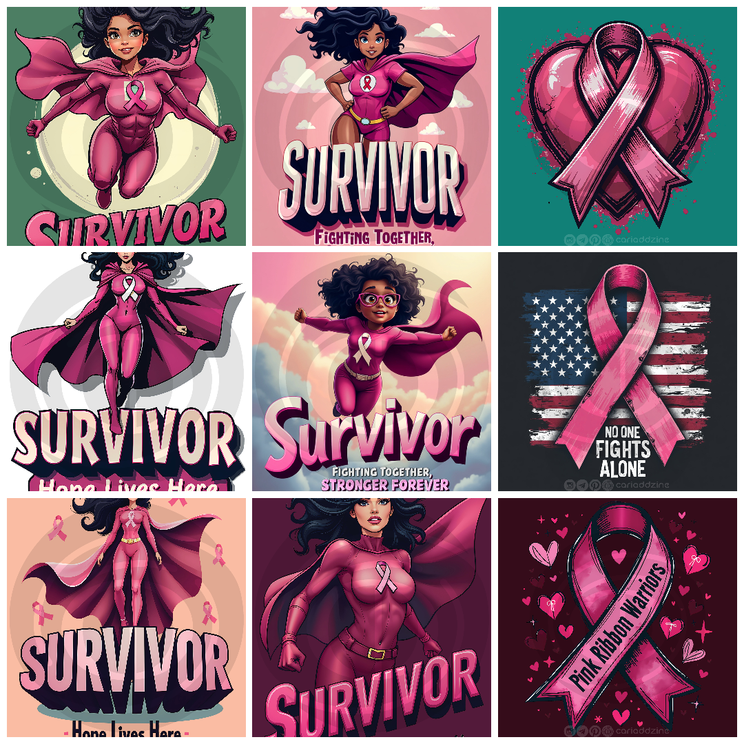 breast cancer awareness, October pink, pink ribbon designs, Halloween awareness, survivor art, Cariad Dzine design, empowerment graphics, support community, hope and resilience, humorous advocacy