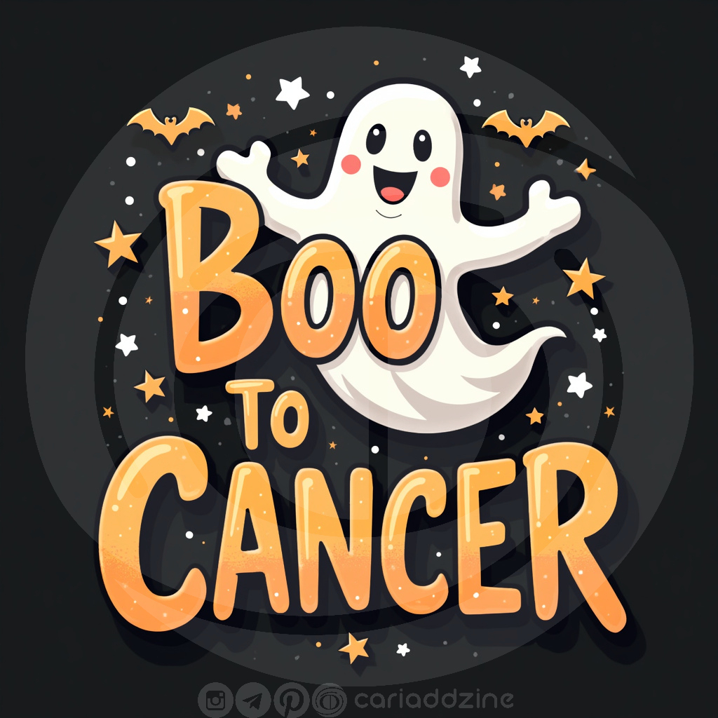 cartoon ghosts, Boo to Cancer, breast cancer awareness, playful art, Halloween designs, Cariad Dzine design, positive messaging, supportive artwork, festive spirit, community support