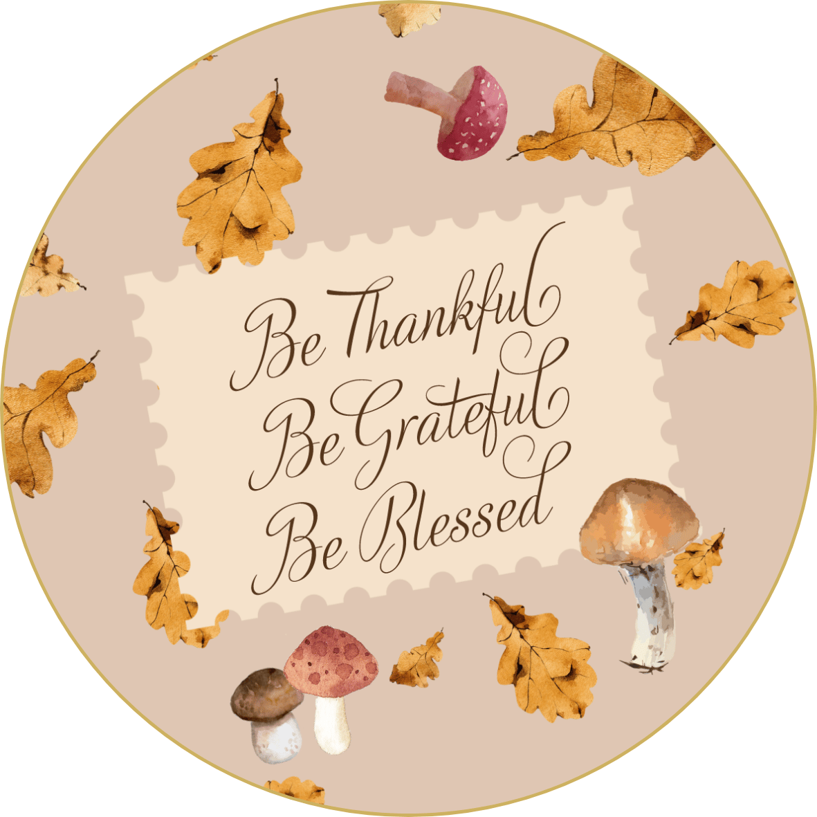Customizable Warm Autumn Leaves Design Circle Sticker | Digital Canva Template. Design view