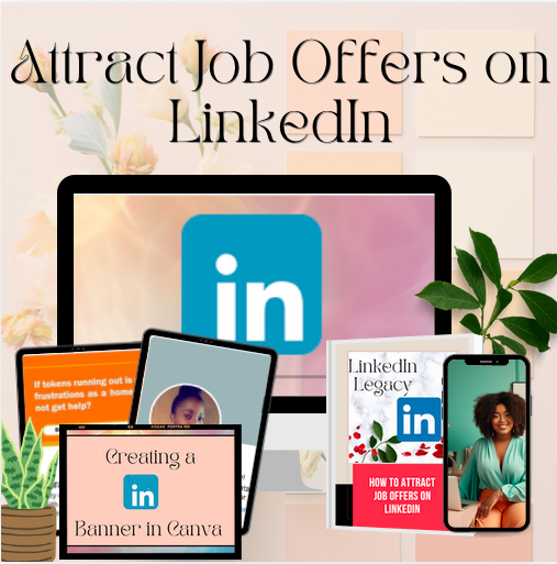 The image is of the Attract Job Offers on LinkedIn in your sleep. The course consists of lessons on how to create outstanding profile banners and pictures on CANVA, Word.doc, etc. as well as posting valuable posts on LinkedIn so you can stand out from other job seekers.