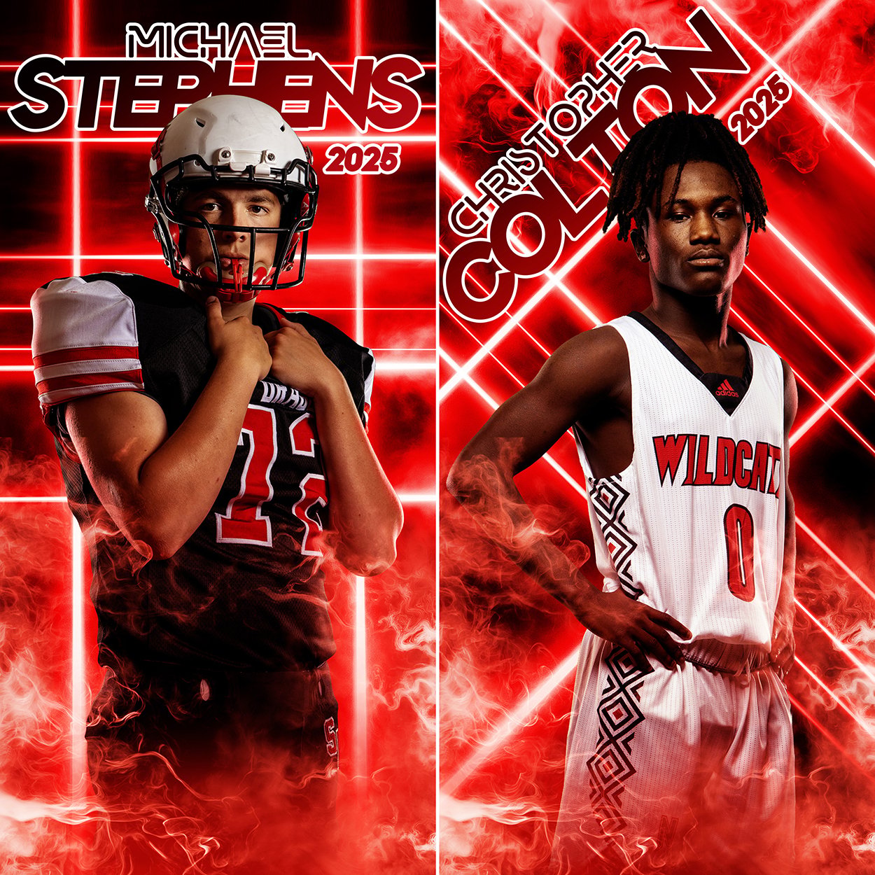 Photoshop Template Digital Background for Teams, Sports and Seniors, Glowing, Neon, Lines, Grid, Smoke, Colors, Multisport, Schools, Leagues, Clubs