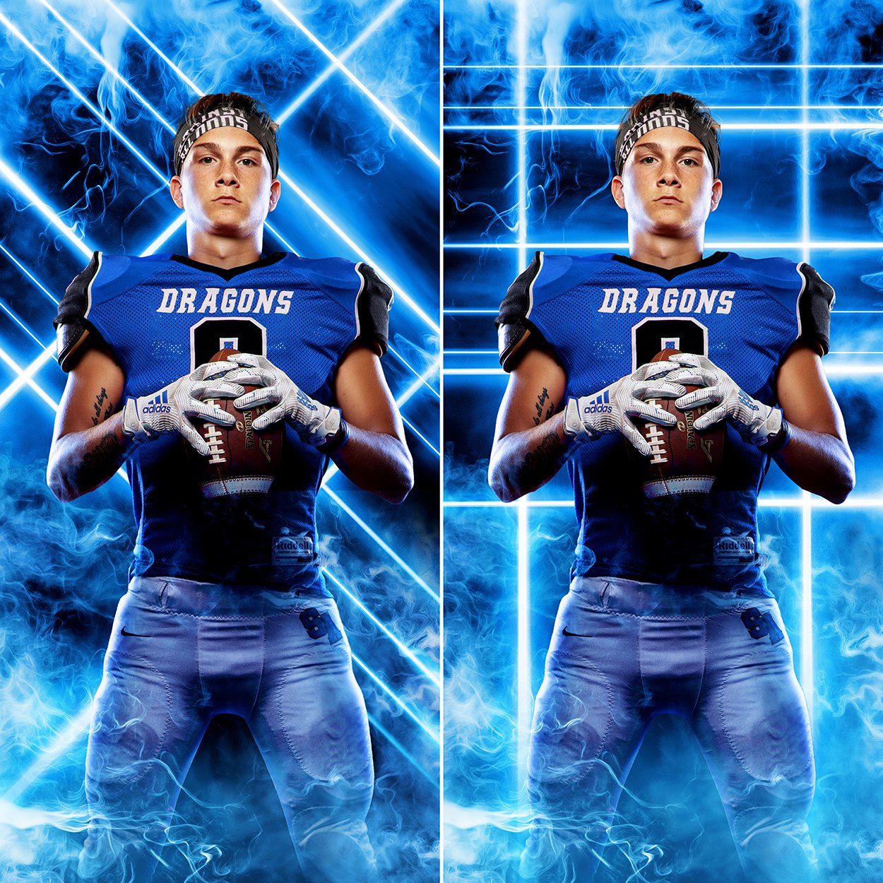 Photoshop Template Digital Background for Teams, Sports and Seniors, Glowing, Neon, Lines, Grid, Smoke, Colors, Multisport, Schools, Leagues, Clubs