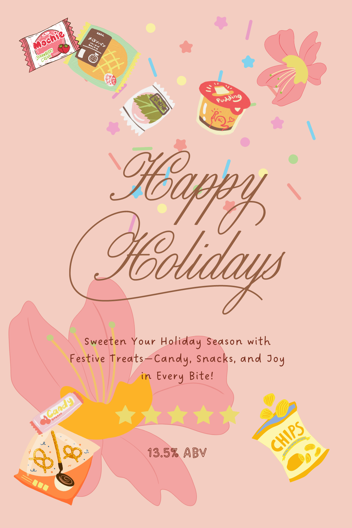 Customizable Nostalgic Asian Sweets Holiday Sticker Label 4"x6" | Digital Canva Template. Design view
