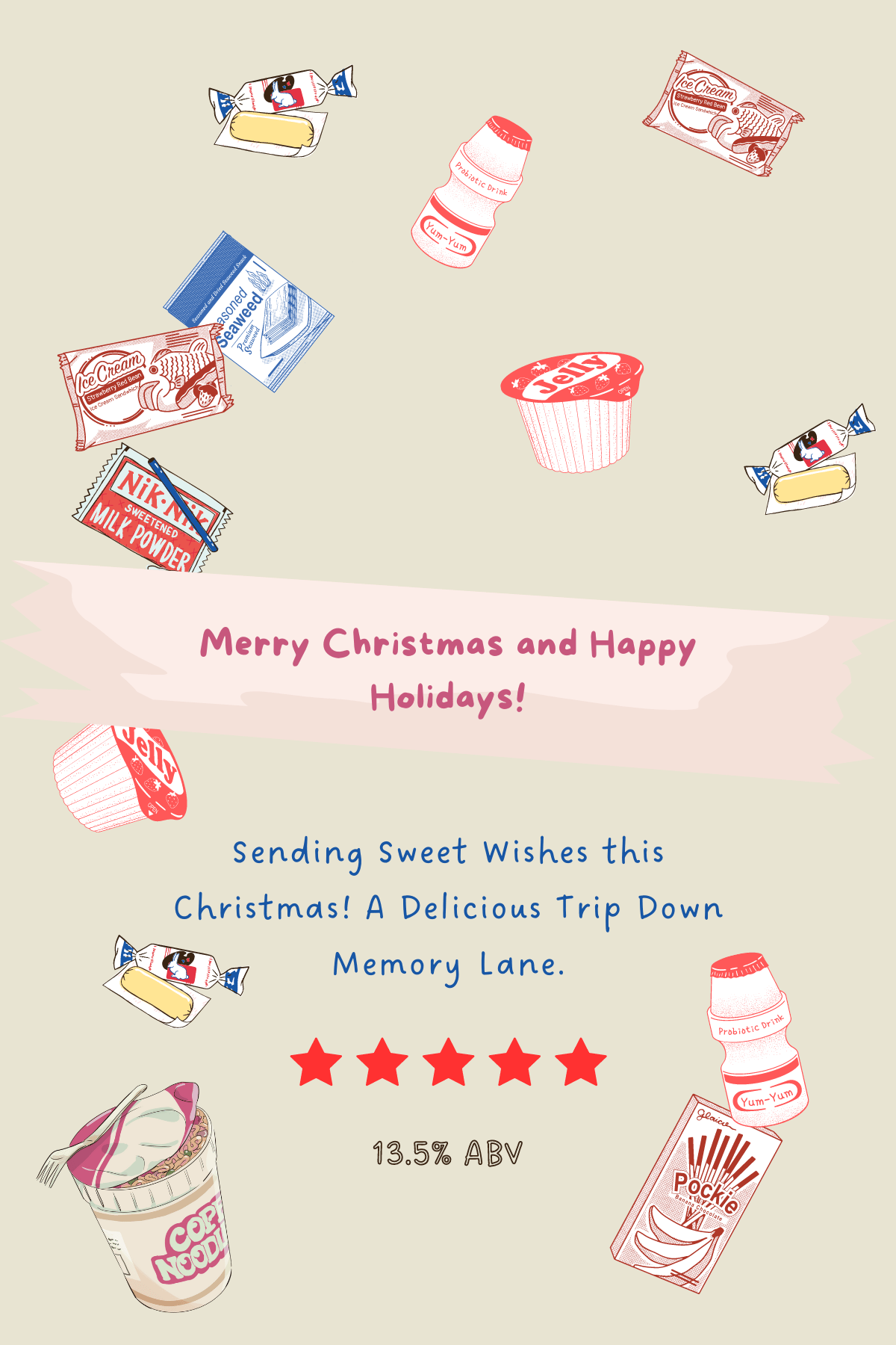Customizable Nostalgic Line Art Asian Sweets Sticker Label 4"x6" | Digital Canva Template. Design