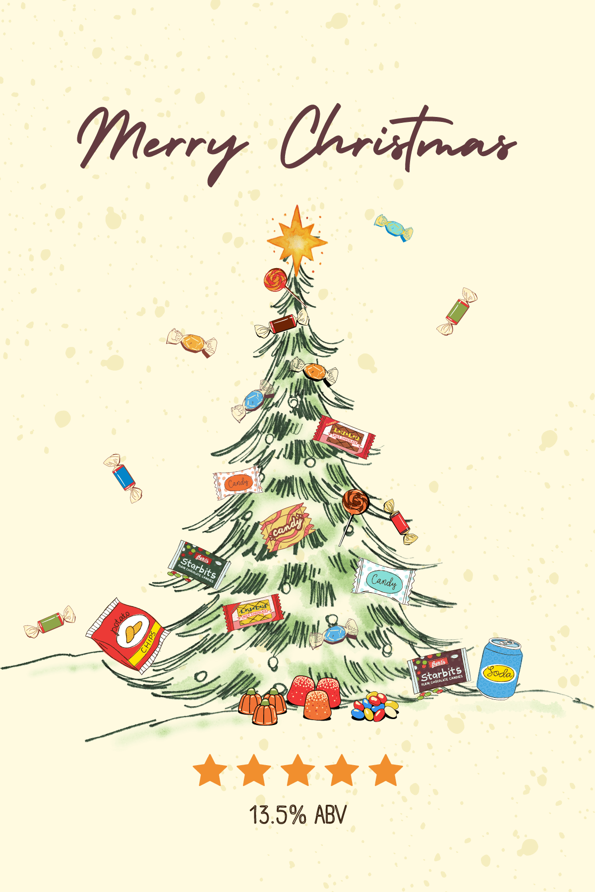 Customizable Nostalgic Christmas Tree with Sweets Sticker Label 4"x6" | Digital Canva Template. Design